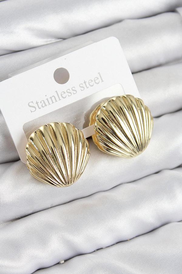 Pirinç İstiridye Model Gold Renk Kadın Küpe - Image 1