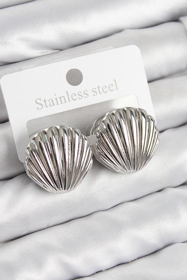 Pirinç İstiridye Model Gümüş Renk Kadın Küpe - Image 1