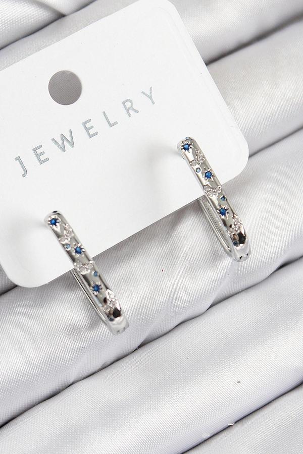 Zarif Kadın için Silver Pirinç Zirkonlu Çiçek Desenli Küpe - Image 1