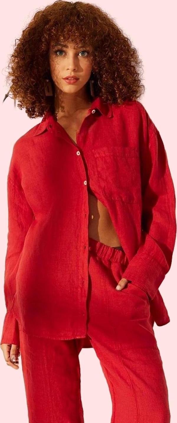 Kadın Keten Uzun Kollu Gömlek Şıklık Ve Rahatlık Bir Arada Yaz Günlük Kullanım Özel Günler - Image 1