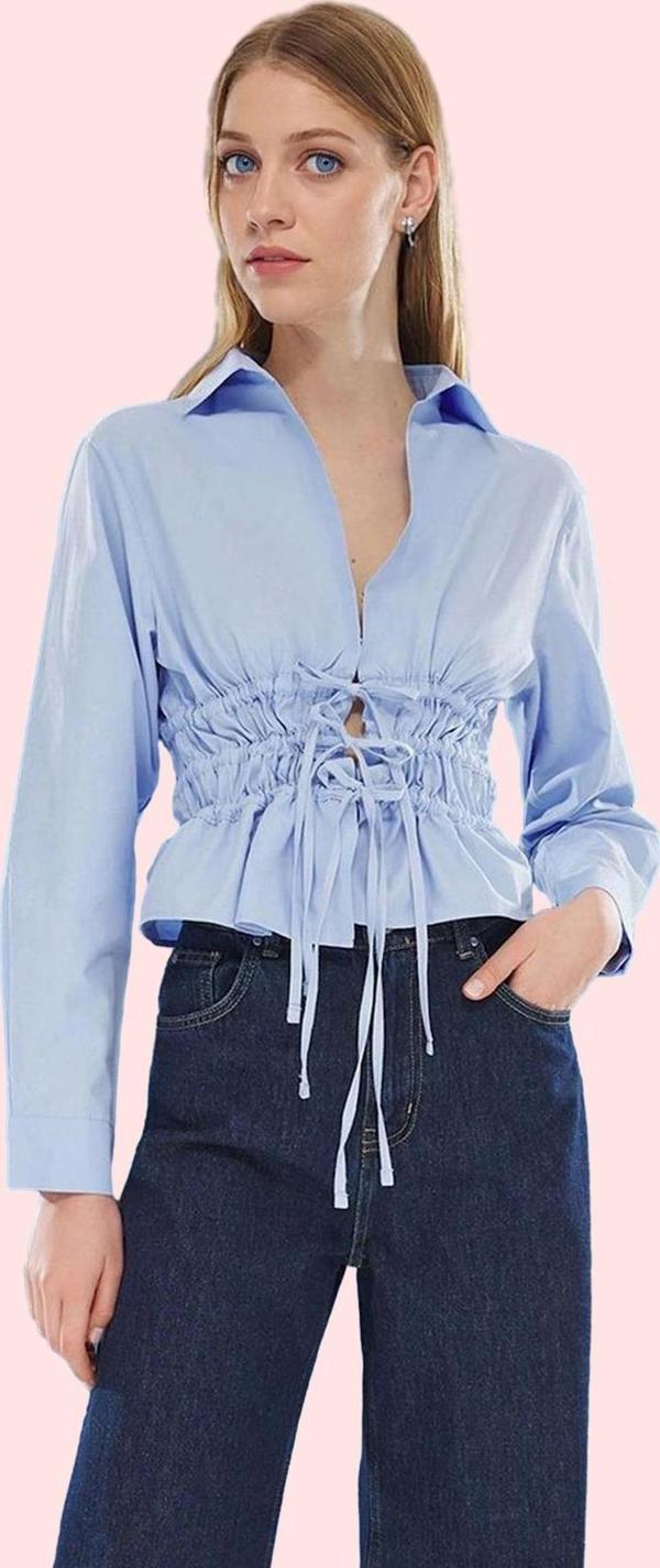 Kadın Bağcıklı Bel Detaylı Gömlek Uzun Kollu Rahat Günlük Hafta Sonu Yaz Aylarının Vazgeçilmezi - Image 1