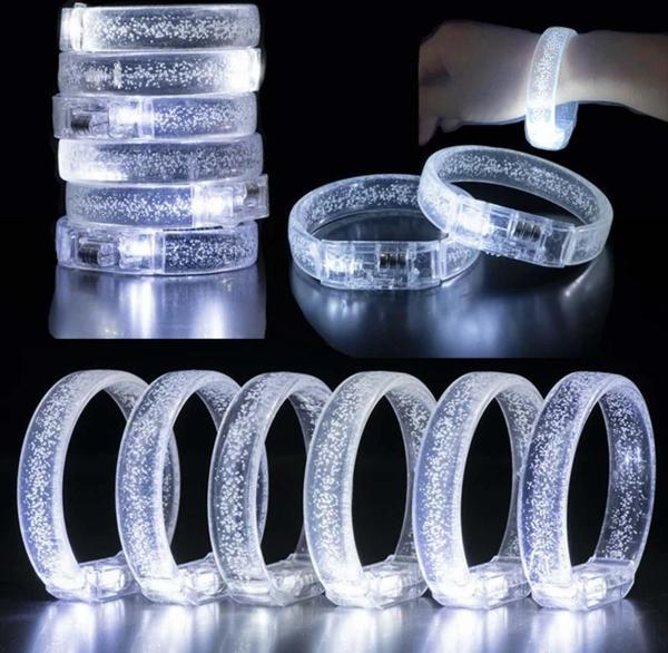 Büro Ev Ofis Hediyesi için Baskı Yapılabilen Pilli Beyaz Silver Led Işıklı Bilezik Bileklik - Image 1
