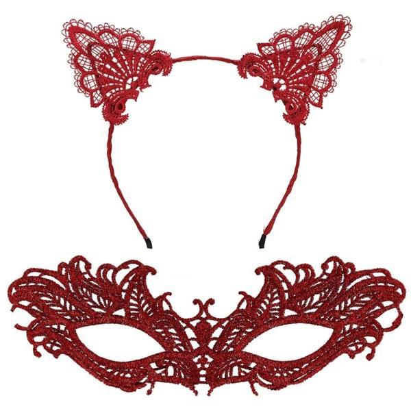 Nessiworld Şık Kırmızı Dantel Maske ve Taç Seti 5 No – Maskeli Balo & Özel Etkinlikler - Image 1