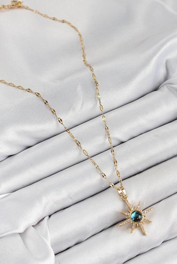 Zarif Kadın için Golden Çelik Zirkonlu Kutup Yıldızı Tasarım Kolye - Image 1