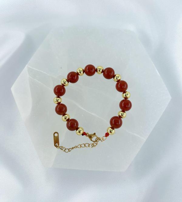 KIRMIZI JASPER 8MM DOĞALTAŞ ÇELİK KLİPSLİ BİLEKLİK  - Image 1