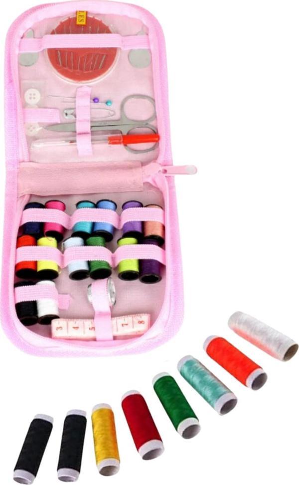 İplik Set Fermuarlı Plastik Dikiş Seti Pembe - Image 1