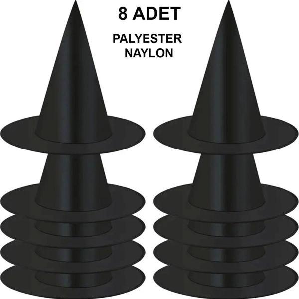 8 Adet Siyah Cadı Şapkası – Yetişkin & Çocuk Kostüm Aksesuarı - Image 1