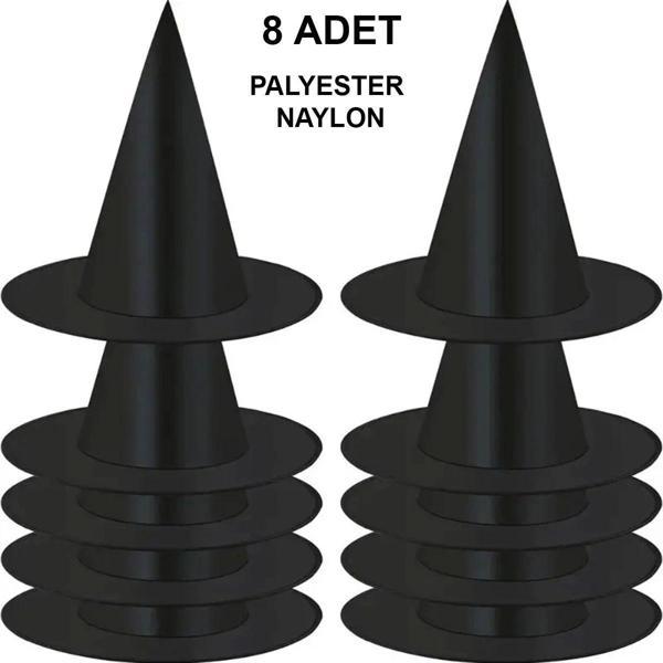8 Adet Siyah Cadı Şapkası – Yetişkin & Çocuk Kostüm Aksesuarı - Image 1