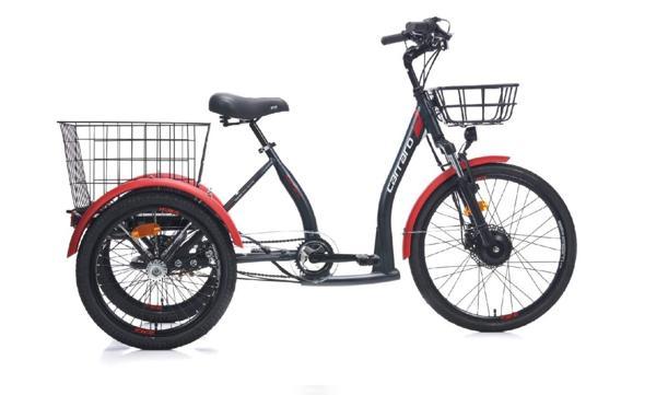 Carraro 3 Tekerlekli 250 Watt Elektrikli Kargo Bisikleti E-Line Epack 2.1 Mat Siyah Kırmızı Gri - Image 1