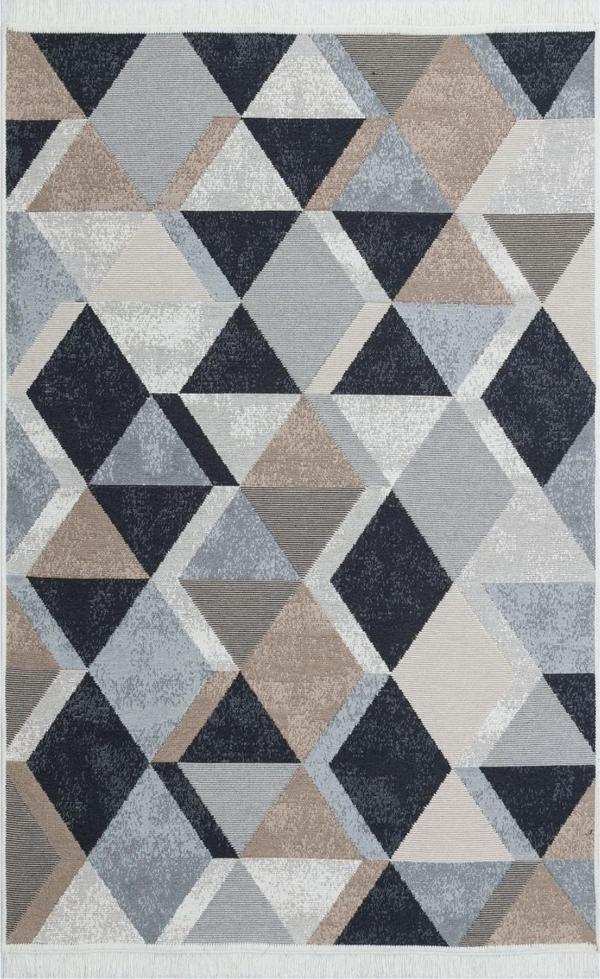 Hoom Rugs Samos SMS 10 Beige Black Yıkanabilir Çift Taraflı Pamuk Kilim - Image 1