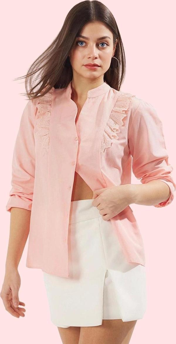 Kadın Düz Desenli Uzun Kollu Gömlek Dantel Detaylı Rahat Günlük Kullanım Dayanıklı Malzeme - Image 1