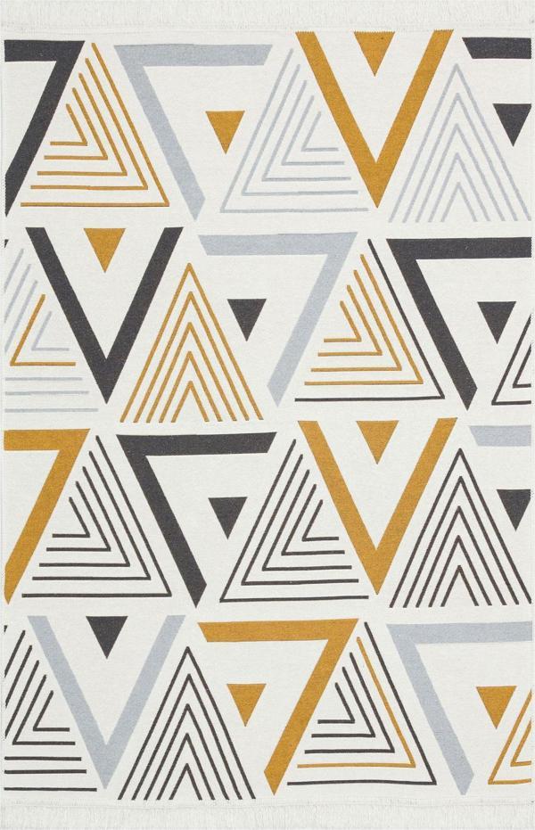 Hoom Rugs Samos SMS 18 Yellow Grey Yıkanabilir Çift Taraflı Pamuk Kilim - Image 1