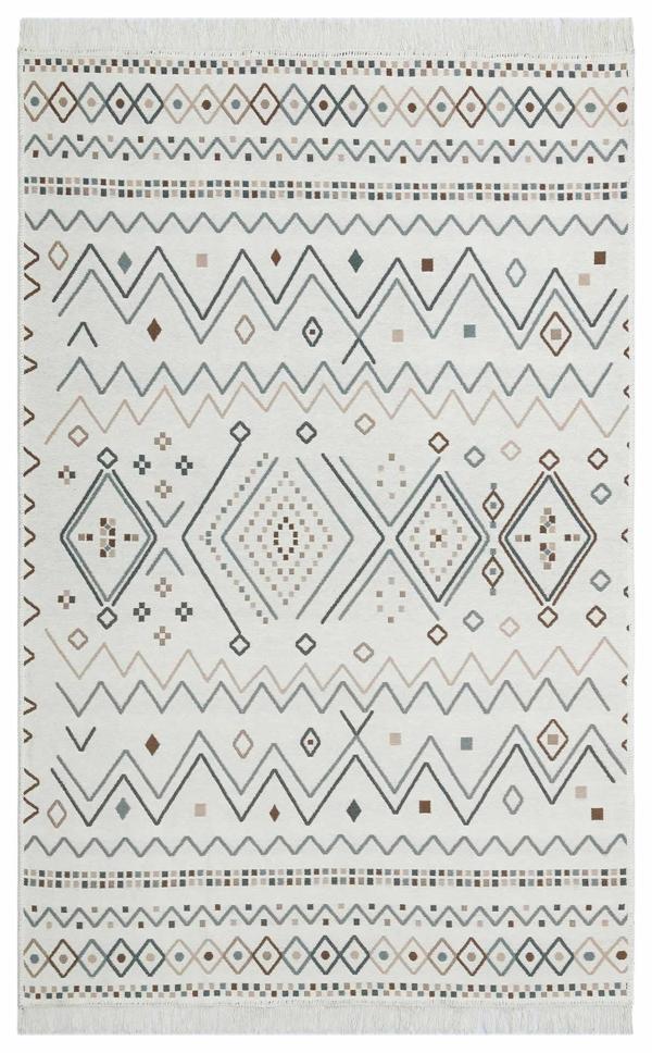 Hoom Rugs Samos SMS 05 Beige Blue Yıkanabilir Çift Taraflı Pamuk Kilim - Image 1
