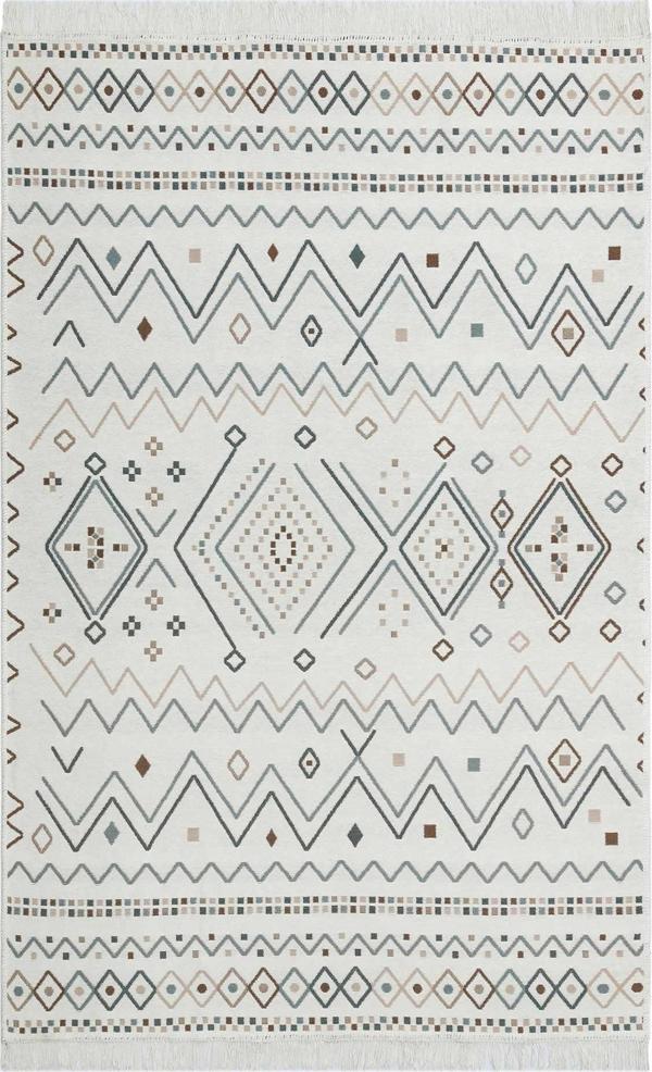 Hoom Rugs Samos SMS 05 Beige Blue Yıkanabilir Çift Taraflı Pamuk Kilim - Image 1