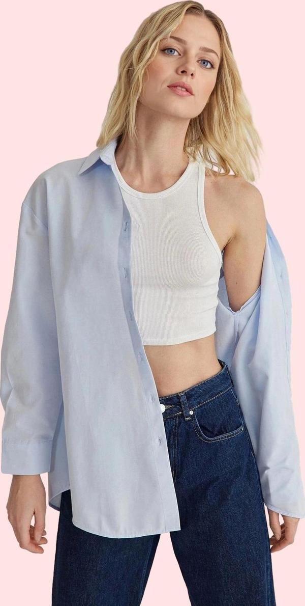 Kadın Dokuma Gömlek Uzun Kollu Yaka Regular Basic Oversize Günlük Yaz Aylarının Vazgeçilmezi - Image 1