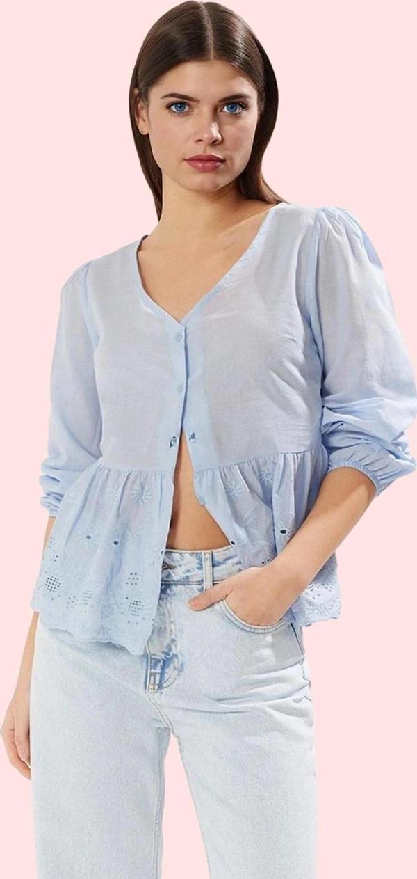 Kadın Nefes Alan Pamuklu Dokuma Gömlek V Yaka Günlük Kullanım Hafta Sonu Dayanıklı Malzeme - Image 1