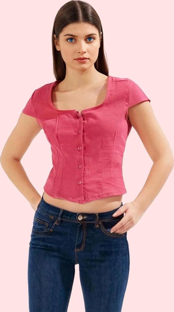 Kadın Pamuklu Dokuma Gömlek Düz Desen Rahat Kalıp Yazlık Günlük Yaz Aylarının Vazgeçilmezi - Image 1