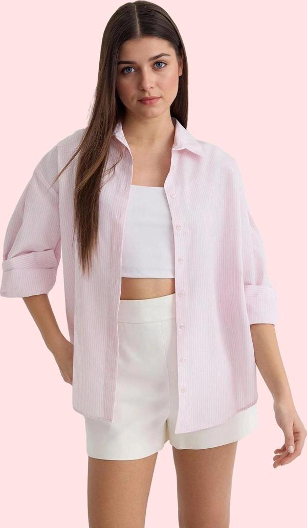 Kadın Basic Pamuklu Geniş Kalıp Çizgili Gömlek Rahat Günlük Stil Yaz Aylarının Vazgeçilmezi - Image 1