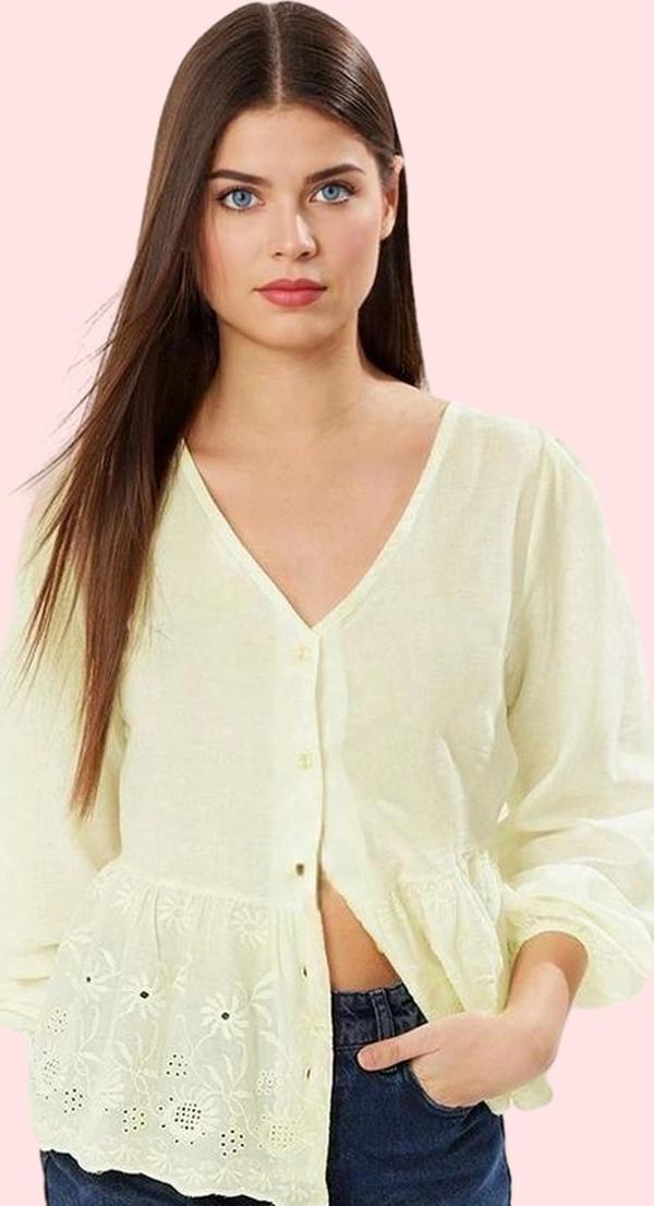 Kadın Nefes Alan Pamuklu Dokuma Gömlek V Yaka Günlük Kullanım Hafta Sonu Dayanıklı Malzeme - Image 1