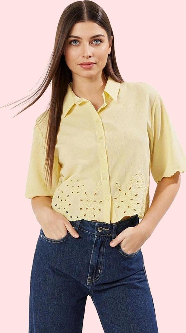 Kadın Nakış Detaylı Pamuklu Gömlek Rahatlık ve Şıklık Günlük Kullanım Yaz Aylarının Vazgeçilmezi - Image 1