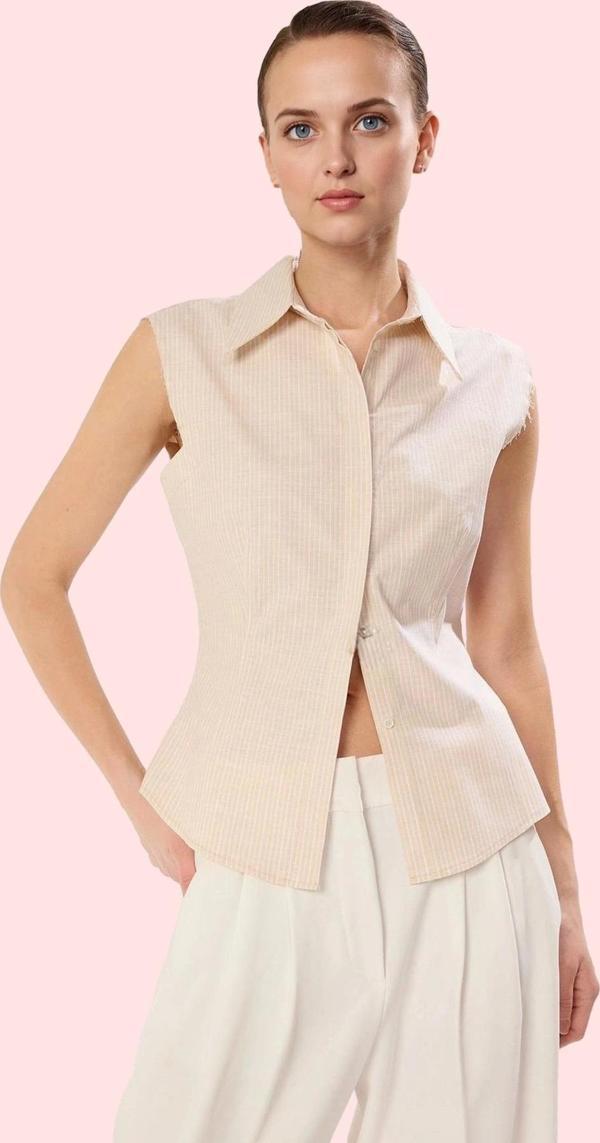 Kadın Çizgili Pamuk Gömlek Basic Siluet Rahat Günlük Kullanım Hafta Sonu Dayanıklı Malzeme - Image 1