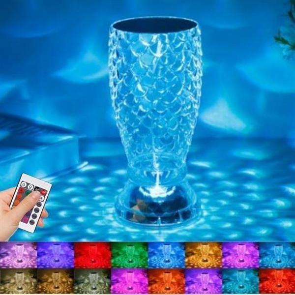 Balık Süzgeç Model USB Şarjlı Kumandalı 16Farklı Işık Modlu Masa Üstü Kristal Akrilik Led - Image 1