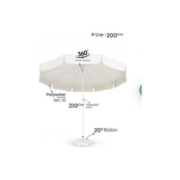 Plaj Şemsiyesi 200 Cm Beyaz Kalın Oxford Kumaş ( Bidonlu ) - Image 1
