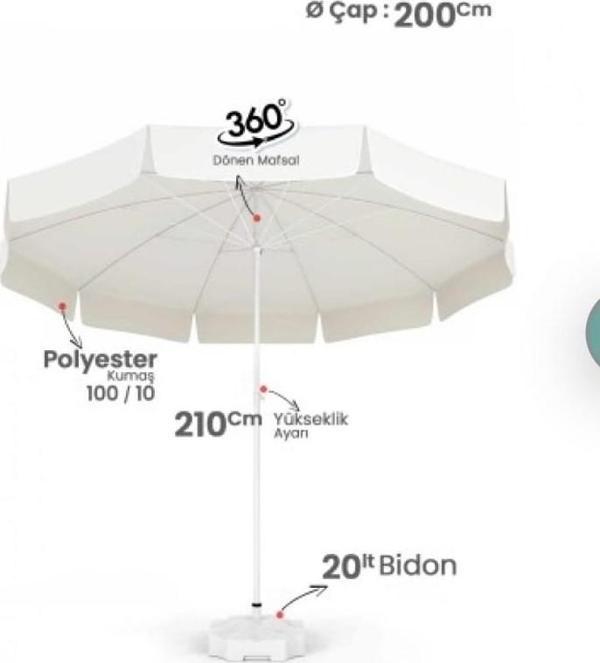 Plaj Şemsiyesi 200 Cm Beyaz Kalın Oxford Kumaş ( Bidonlu ) - Image 1