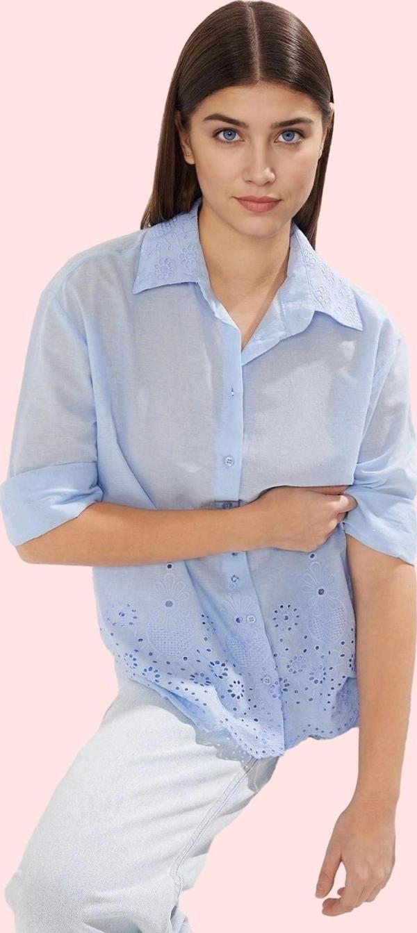 Kadın Pamuklu Gömlek Brode Detaylı Rahat Kalıp Günlük Şıklık Hafta Sonu Yaz Aylarının Vazgeçilmezi - Image 1