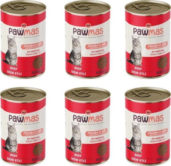 Pawmas Sığır Etli Yetişkin Kedi Konservesi 400 grX6Adet - Image 1