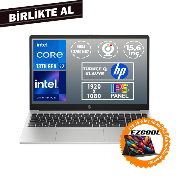 HP 250 G10 i7-1355U 16GB 512GB SSD 15.6" FHD Freedos + 15.6" Monitör B2PH1ES 033 - Image 1