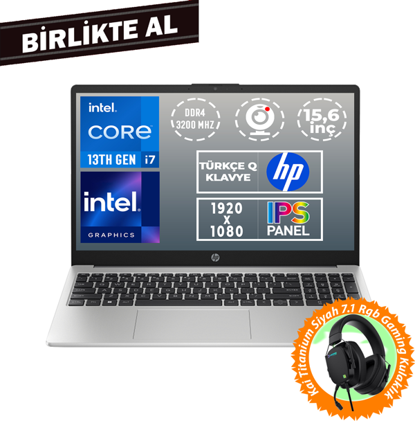 HP 250 G10 i7-1355U 16GB 512GB SSD 15.6" FHD Freedos + Gaming Kulaklık B2PH1ES 035 - Image 1