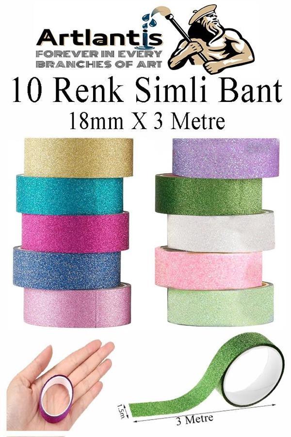 Renkli Simli Bant 10 Adet 1 Paket 10 lu Simli Holgramlı Metalik Hobi Işıltılı Bantı Hediye Dekoratif - Image 1