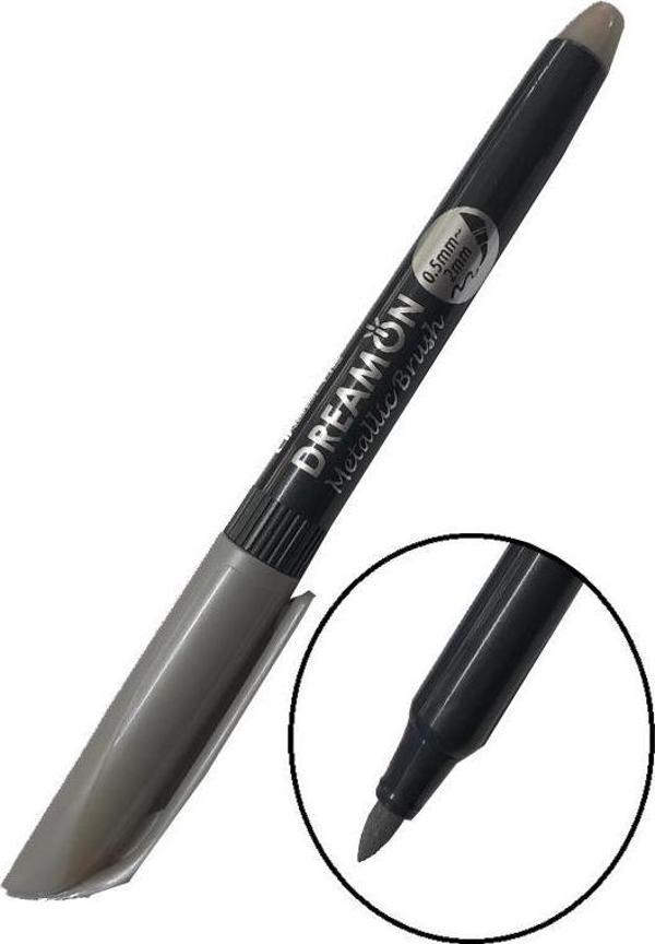 Grafik Kalemi ve Davetiye Kalemi Metalik Gümüş Gri Lineplus Dreamon 1 Adet 0.5-2.0 mm Metallic Brush - Image 1