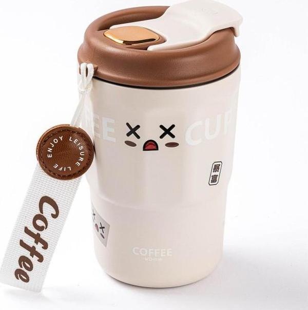 OKADI PRATİK BEYAZ PASLANMAZ ÇELİK TERMOS BARDAK 380ML - Image 1