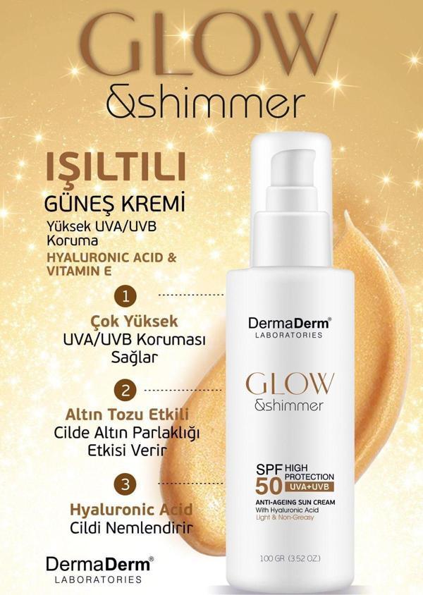Dermaderm Glow Yüz Ve Vücut İçin Işıltılı Simli Güneş Kremi Spf 50 Uva/Uvb - Image 1