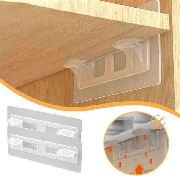 Dolap İçi Raflar İçin 4'lü Plastik Güçlü Yapışkanlı Raf Destek Aparatı - Image 1