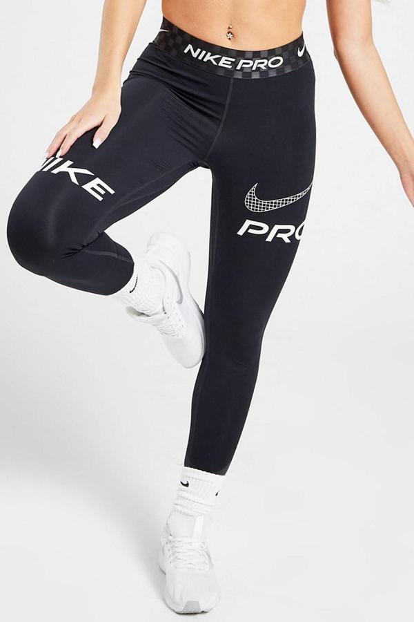 Nike Dri Fit Training Pro Graphic Women's Mid Rise Leggings Kadın Spor Tayt Füme Siyah - Image 1