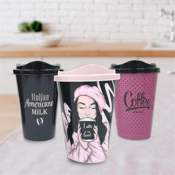 3 Adet Kahve Bardağı Seti Dekoratif Plastik Kahve Muhafaza Bardağı - Image 1