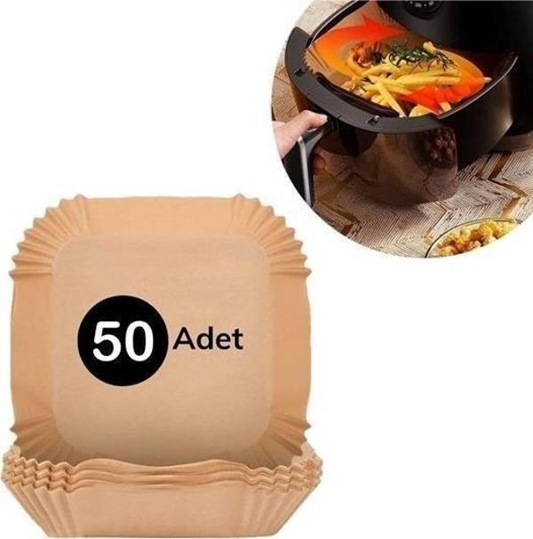 50 Adet Air Fryer Pişirme Kağıdı Tek Kullanımlık Hava Fritöz Yağ Geçirmez Yapışmaz Kare Tabak Model - Image 1