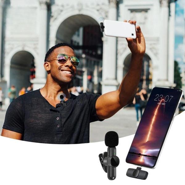 Type C Uyumlu İphone Dönüştürücülü Kablosuz Yaka Mikrofonu Android ve İphone Uyumlu Mini Mikrofon - Image 1