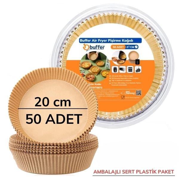 50 Adet 20 cm Air Fryer Pişirme Kağıdı Tek Kullanımlık Yağ Geçirmez Yuvarlak Tabak Model PVC - Image 1