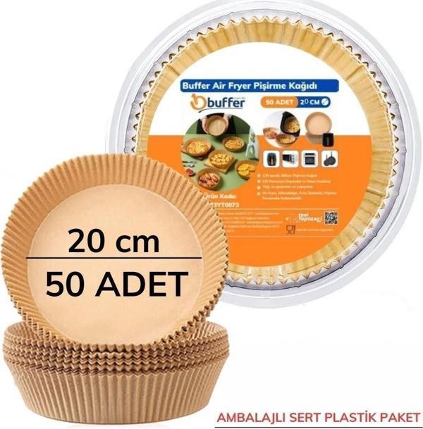 50 Adet 20 cm Air Fryer Pişirme Kağıdı Tek Kullanımlık Yağ Geçirmez Yuvarlak Tabak Model PVC - Image 1