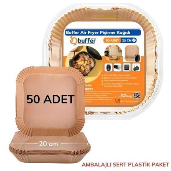 50 Adet Air Fryer Pişirme Kağıdı Tek Kullanımlık Yağ Geçirmez Yapışmaz Kare Tabak Model PVC - Image 1