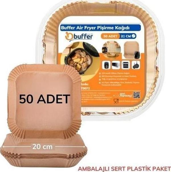 50 Adet Air Fryer Pişirme Kağıdı Tek Kullanımlık Yağ Geçirmez Yapışmaz Kare Tabak Model PVC - Image 1