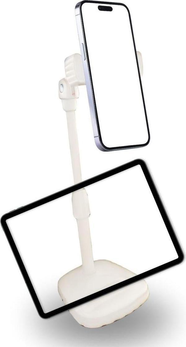 Masa Üstü Tablet ve Telefon Tutucu Plastik Aparat Beyaz Telefon Standı - Image 1