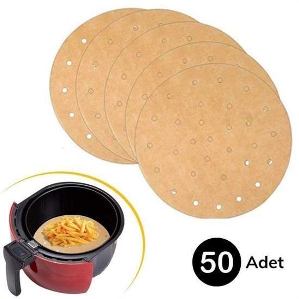 50 Adet Air Fryer Pişirme Kağıdı Tek Kullanımlık Gıda Pişirme Kağıdı Delikli Yuvarlak Model - Image 1