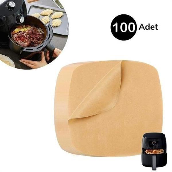 100 Adet Air Fryer Pişirme Kağıdı Tek Kullanımlık Yağ Su Geçirmez Yapışmaz Deliksiz Düz Kare Model - Image 1