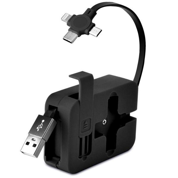 Cep Tipi Telefon Tutuculu Makaralı Uzayıp Kısalabilen 3'ü 1 Arada USB Şarj Kablosu - Image 1
