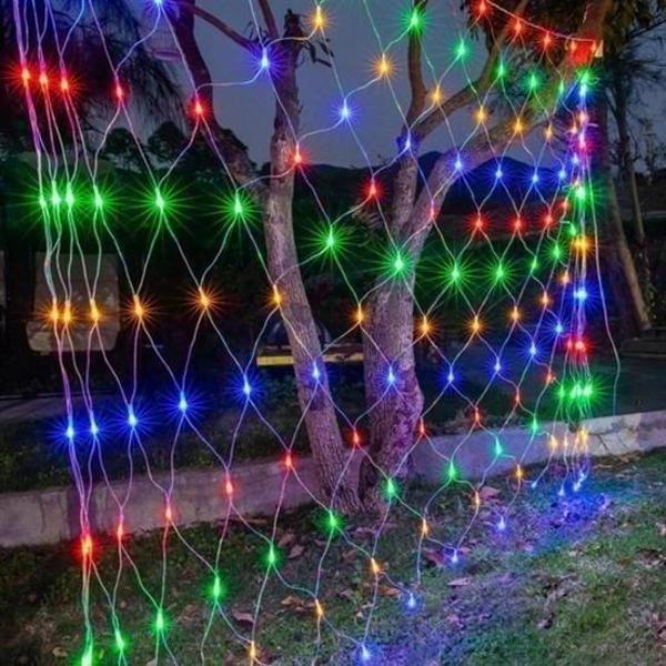 1x2 Metre Dekoratif File Ağ Perde 192 LED 8 Animasyonlu Farklı Işık Modu RGB Fişli - Image 1